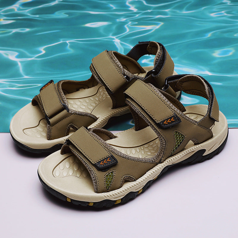 Brown Women's Open Toe Sandals near pool